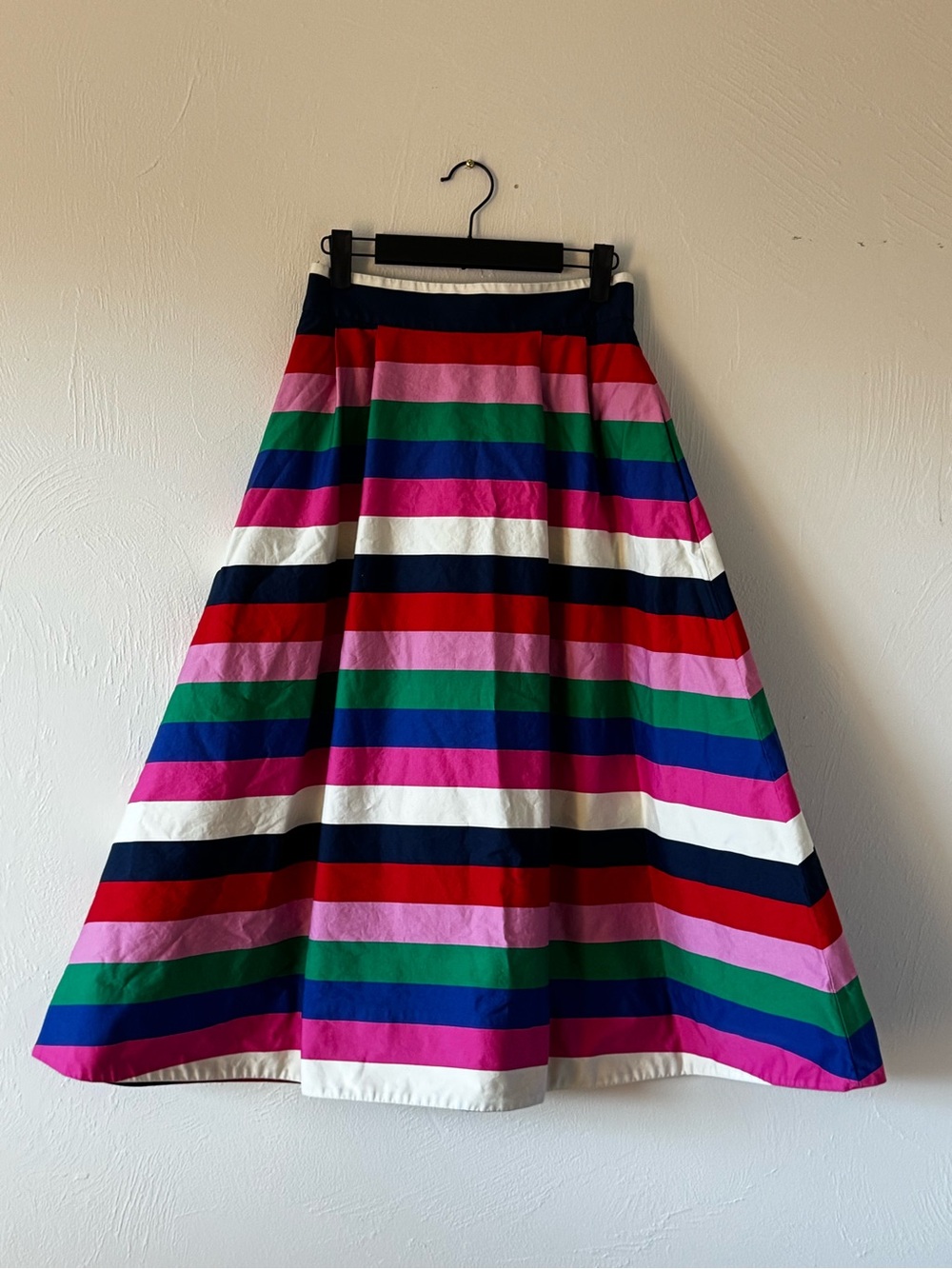 Boden Isabella Cotton Bright Multi-Stripe A-Line Skirt in Pink, Red, Green, Blue
